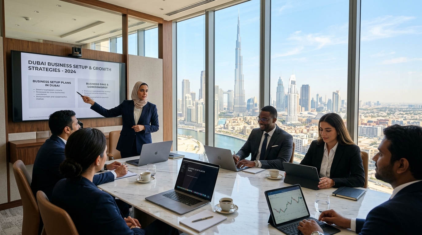 business setup in Dubai corporate meeting in luxury skyscraper office